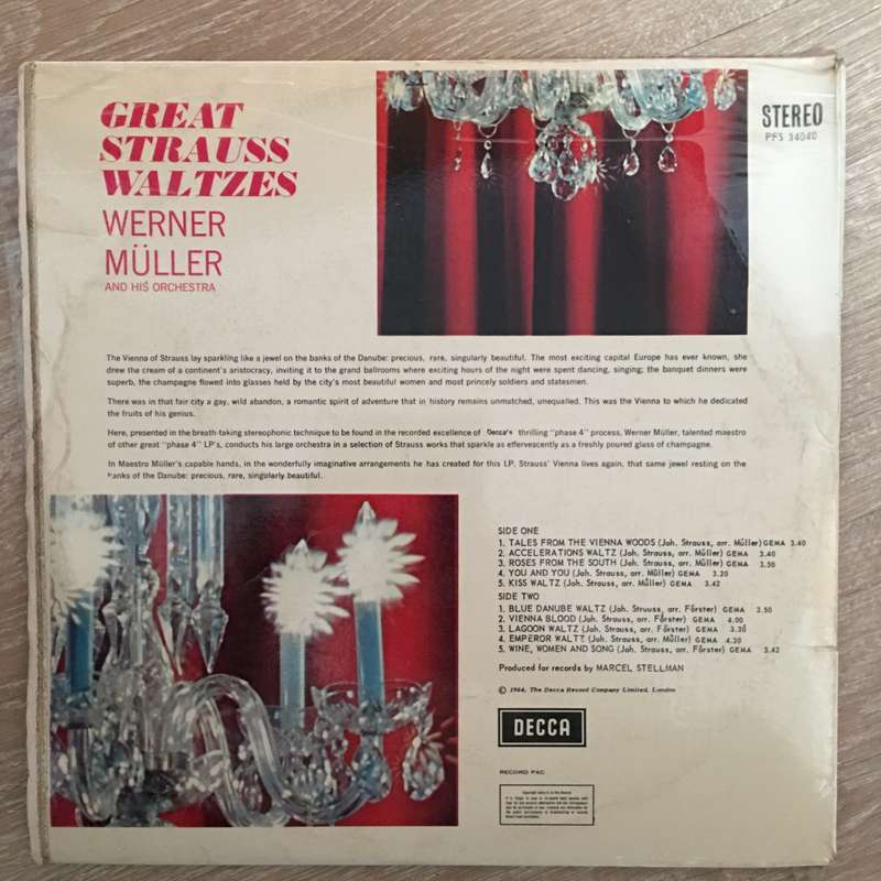 Werner Muller - Great Strauss Waltzes - Vinyl Record - Opened  - Very-Good+ Quality (VG+)