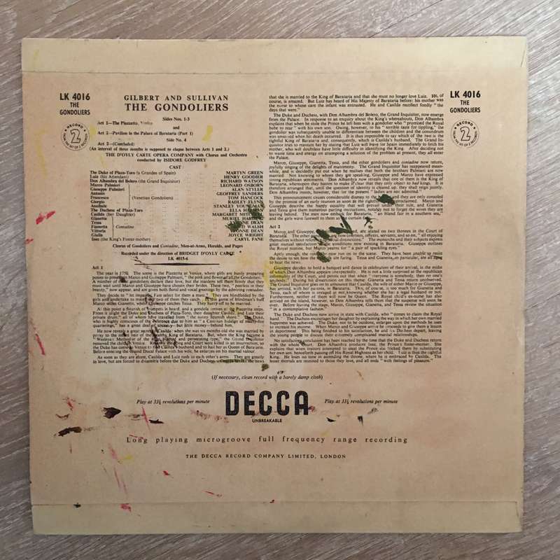 The Gondoliers -Gilbert and Sullivan - Double Vinyl Record - Opened  - Very-Good+ Quality (VG+)