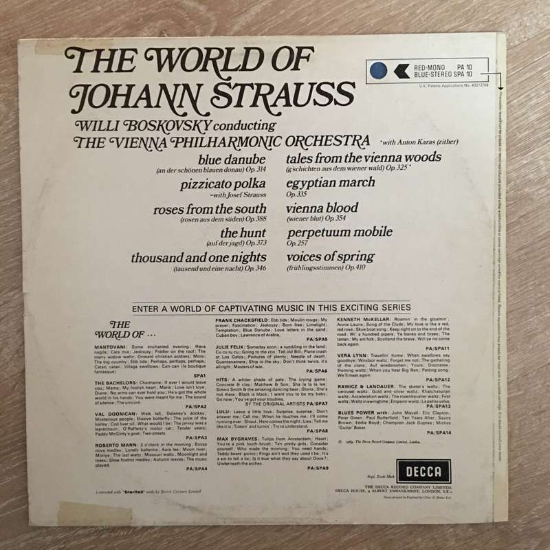 The World Of Johann Strauss - Vinyl Record - Opened  - Very-Good+ Quality (VG+)