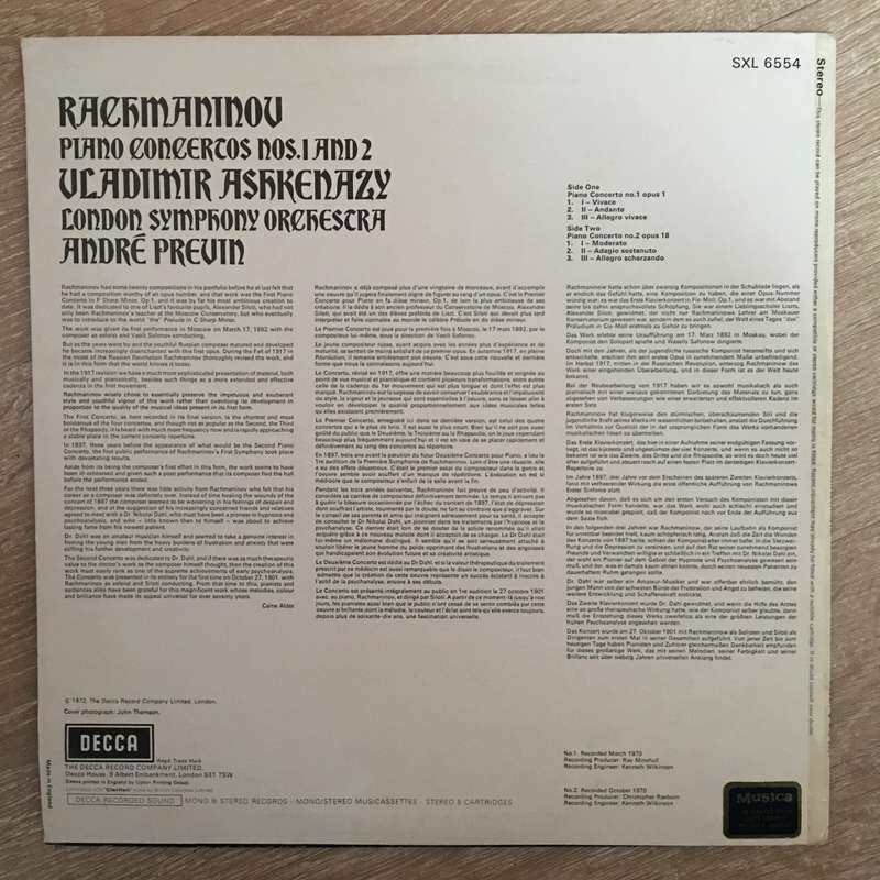Rachmaninov, Vladimir Ashkenazy, London Symphony Orchestra, André Previn  Piano Concertos ...