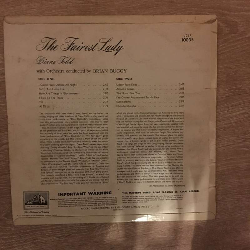 Diane Todd - The Fairest Lady - Vinyl LP Record - Opened  - Very-Good+ Quality (VG+)