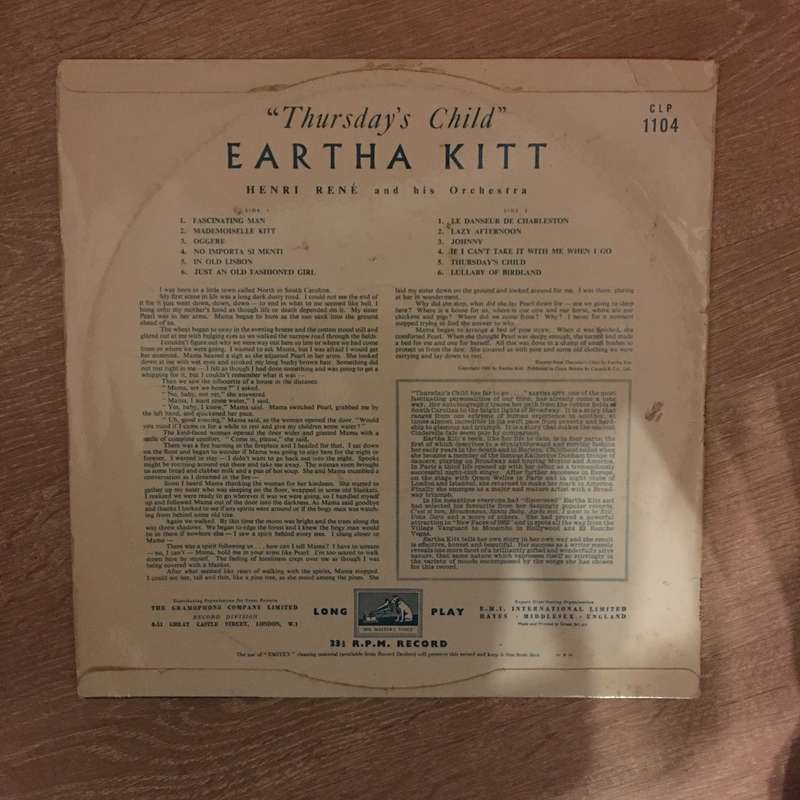 Eartha Kitt With Henri René And His Orchestra  Thursday's Child - Vinyl LP Record - Opened...