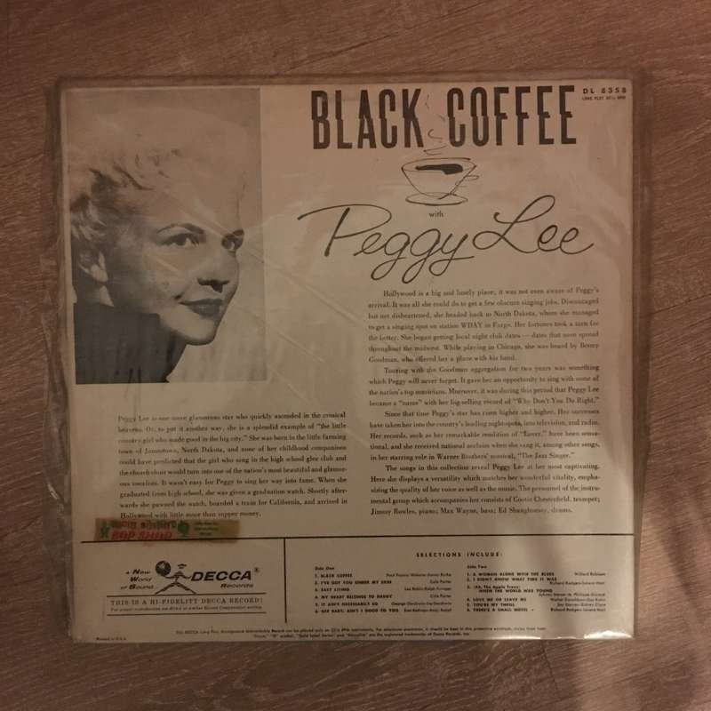 Peggy Lee - Black Coffee With Peggy Lee - Vinyl LP Record  (VG+)