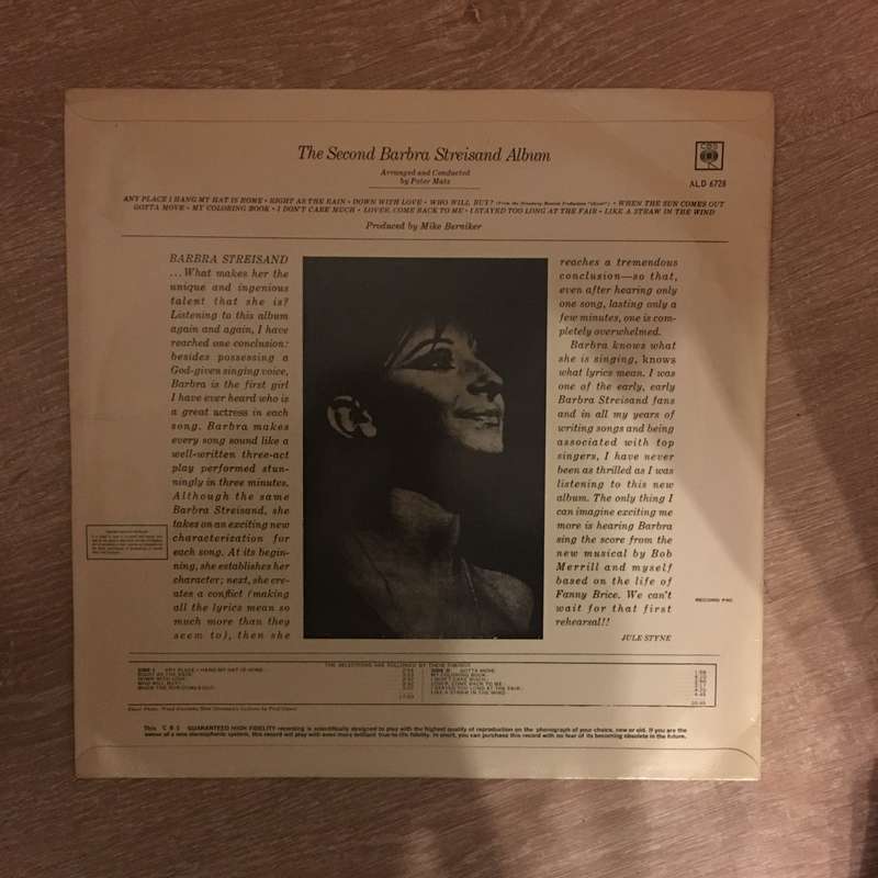 The Second Barbra Streisand Album - Vinyl LP Record - Very-Good+ Quality (VG+)