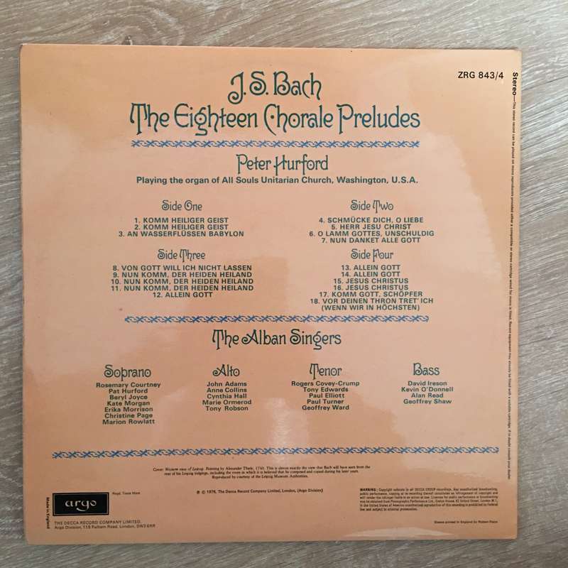 Peter Hurford, The Alban Singers  J.S.Bach, The Eighteen Chorale Preludes - Vinyl Record - ...
