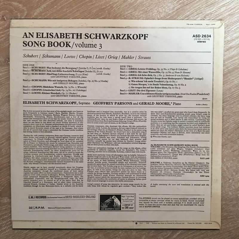 Elisabeth Schwarzkopf  An Elisabeth Schwarzkopf Song Book, Vol. 3 - Vinyl Record - Opened  ...
