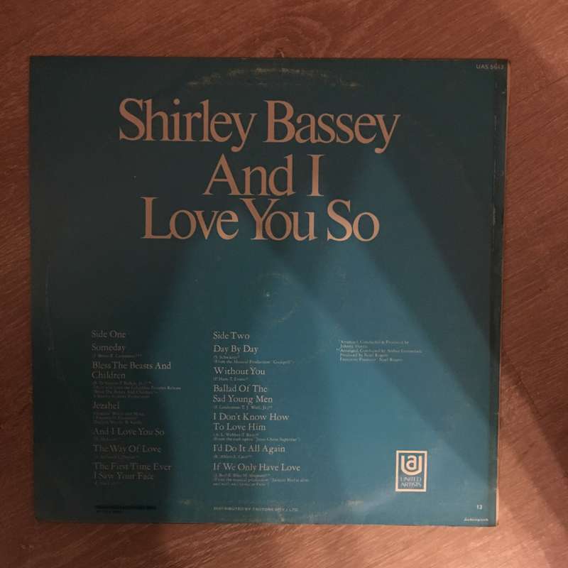 Shirley Bassey - And I Love You So - Vinyl LP Record - Opened  - Very-Good+ Quality (VG+)
