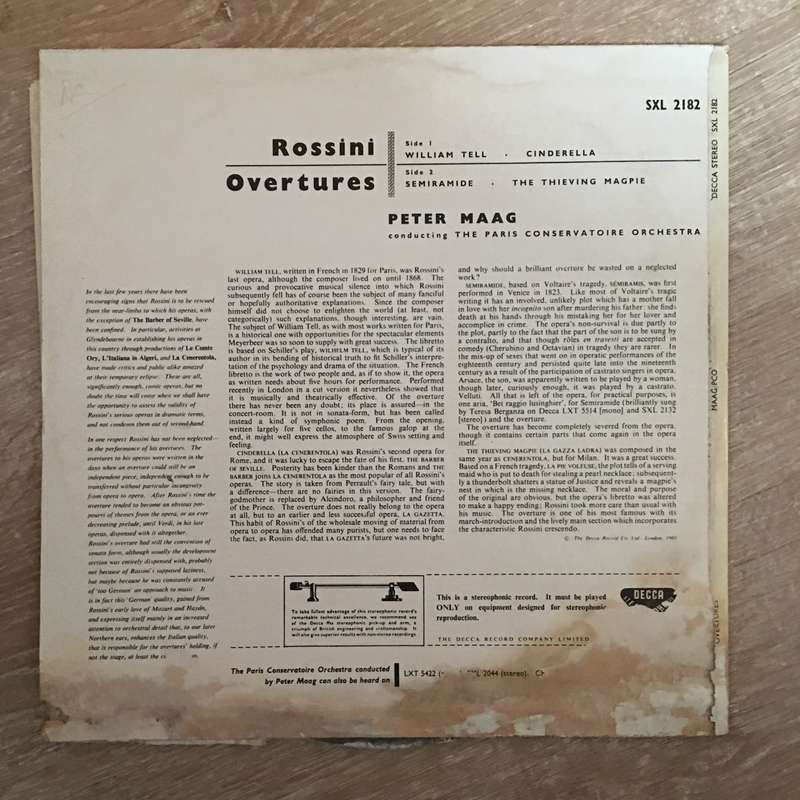 Rossini - Peter Maag, Paris Conservatoire Orchestra  Rossini Overtures - Vinyl Record - Ope...