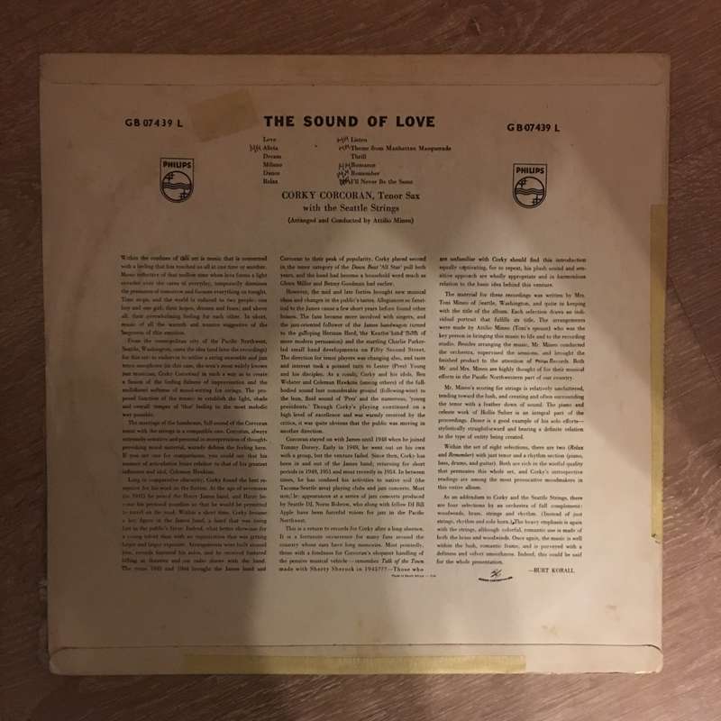 Corky Corcoran With The Seattle Strings  The Sound Of Love - Vinyl LP Record - Opened  - Ve...
