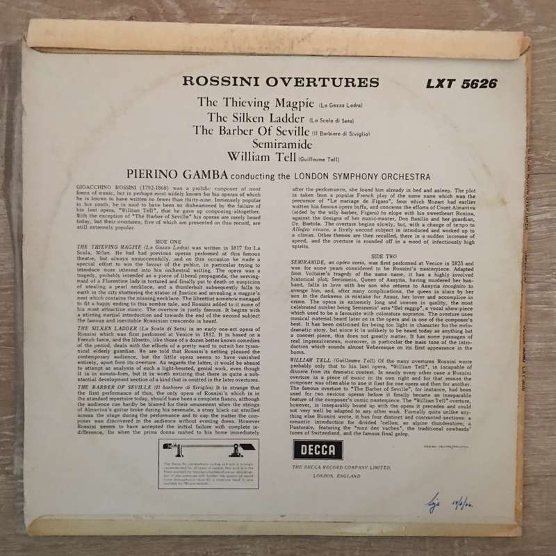 Rossini - The London Symphony Orchestra / Pierino Gamba  Rossini Overtures - Vinyl LP Recor...