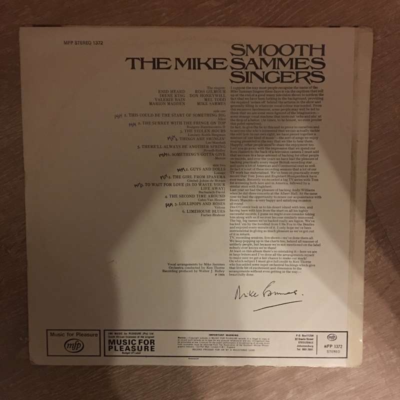 The Mike Sammes Singers  Smooth - Vinyl LP Record - Opened  - Very-Good+ Quality (VG+)