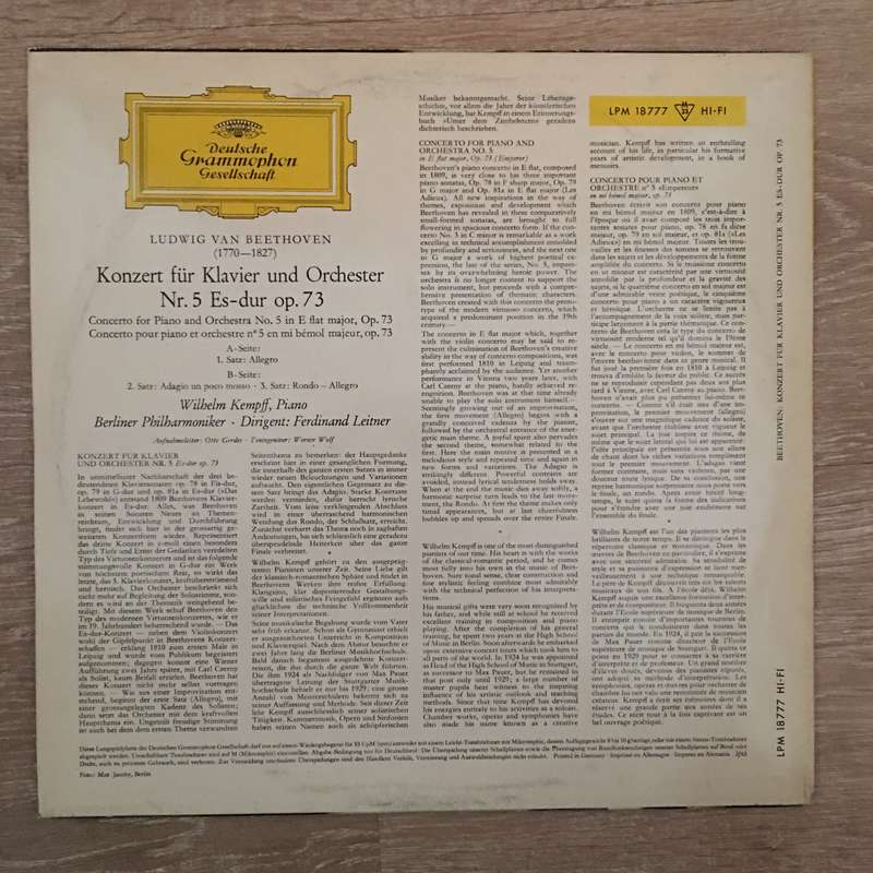 Ludwig van Beethoven / Wilhelm Kempff  Berliner Philharmoniker  Dirigent: Ferdinand Leitner...