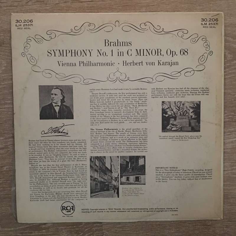 Brahms - Vienna Philharmonic, Herbert Von Karajan  Symphony No.1 - Vinyl LP Record - Opened...