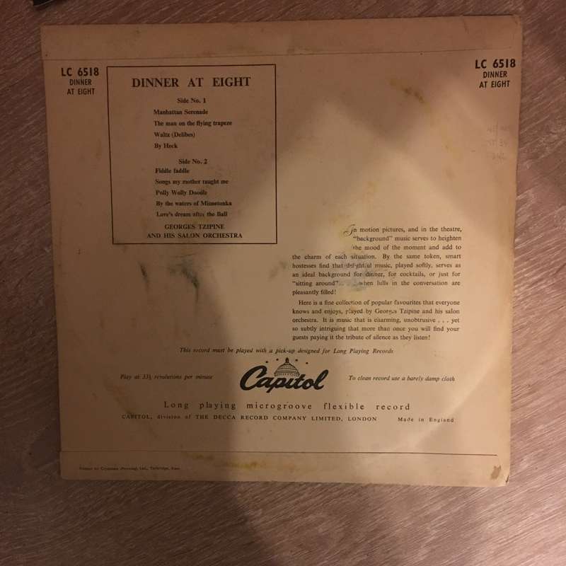 Georges Tzipine - Dinner At Eight - Vinyl LP Record - Opened  - Very-Good- Quality (VG-)