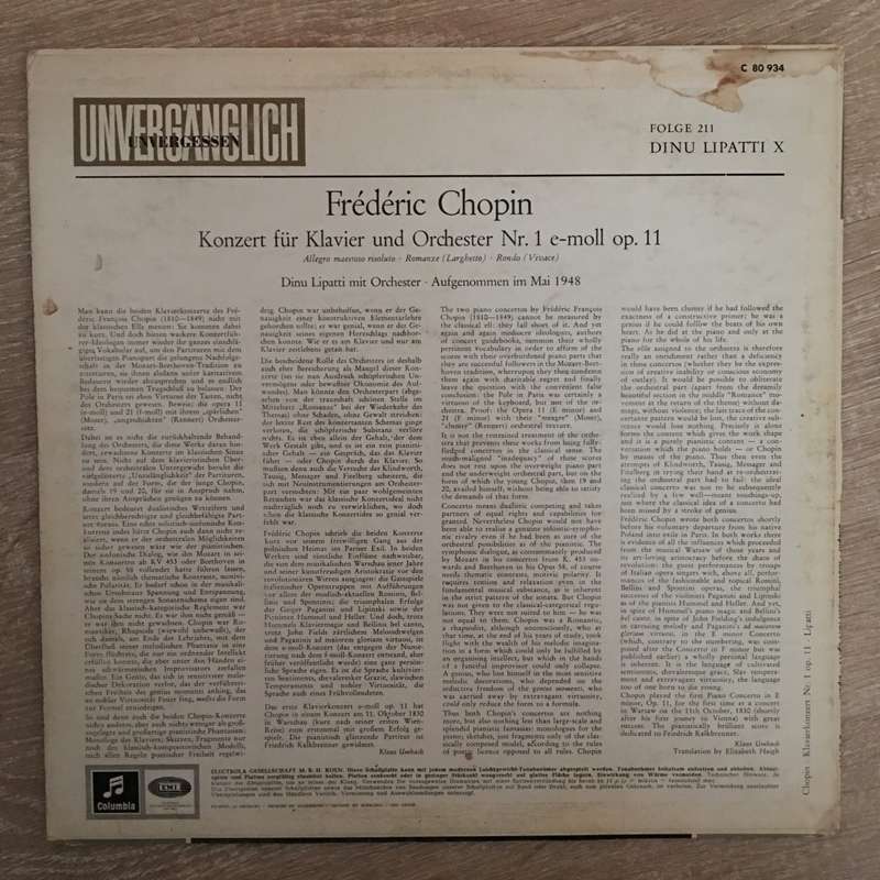 Dinu Lipatti, Frederic Chopin  Frederic Chopin - Konzert Für Klavier Und Orchester Nr.1 E-...