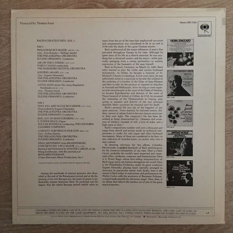 Various  Bach's Greatest Hits Vol. 1 - Vinyl LP Record - Opened  - Very-Good+ Quality (VG+)