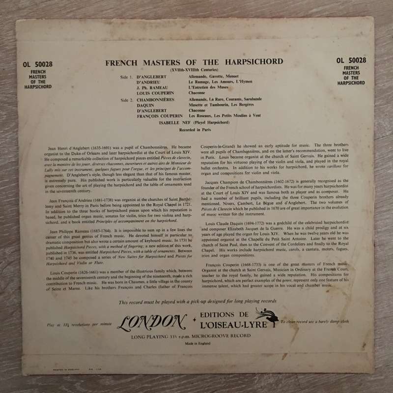 Isabelle Nef  French Masters Of The Harpsichord  - Vinyl LP Record - Opened  - Very-Good Qu...