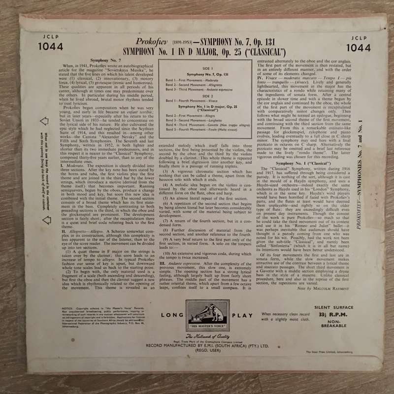 Prokofiev, Nicolai Malko, Philharmonia Orchestra  Symphony No. 7, Op. 131 / Symphony No. 1 ...