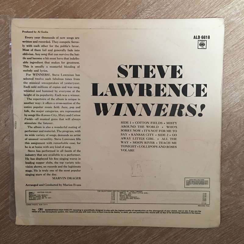 Steve Lawrence - Winners - Vinyl LP Record - Opened  - Good+ Quality (G+)