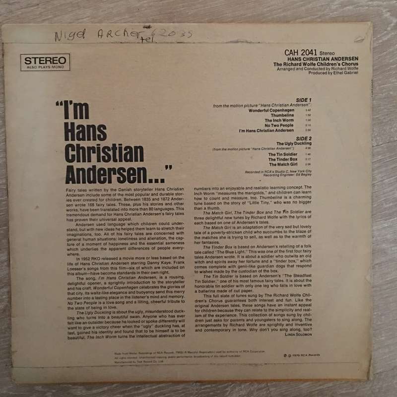 The Richard Wolfe Children's Chorus Hans Christian Andersen - Vinyl LP Record - Opened  - Very-Go...