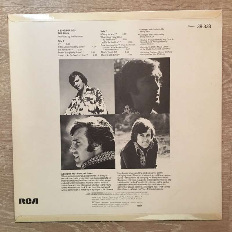 Jack Jones - A Song For You - Vinyl LP Record (VG+)