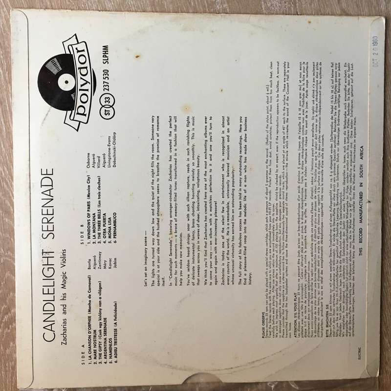 Zacharias And His Magic Violins  Candlelight Serenade  Vinyl LP Record - Opened  - Very-...