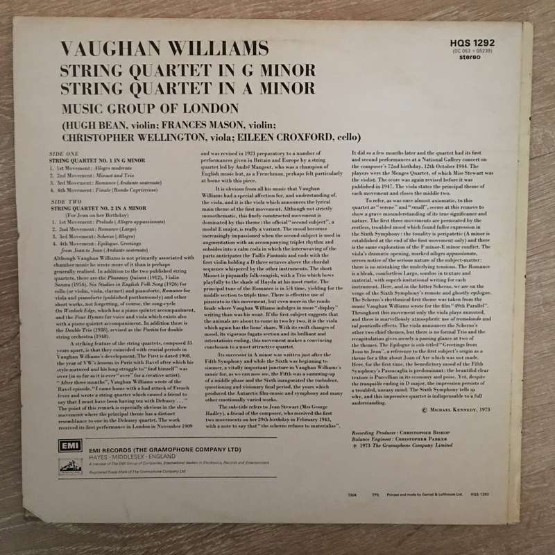 Ralph Vaughan Williams, The Music Group Of London  String Quartets Nos 1 & 2 - Vinyl LP ...