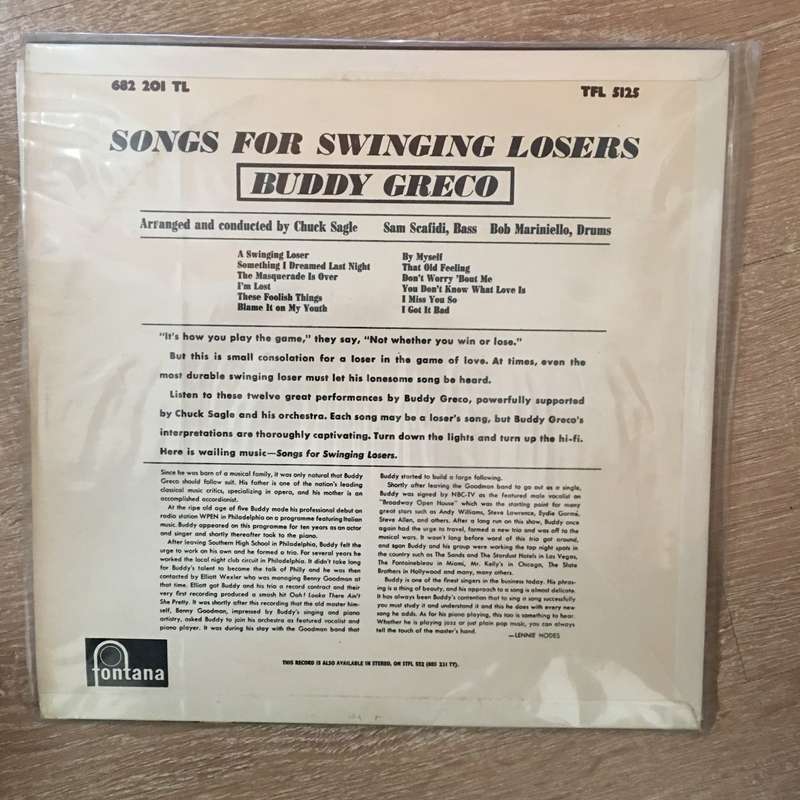 Buddy Greco - Songs For Singing Losers - Vinyl LP Record - Opened  - Very-Good+ Quality (VG+)