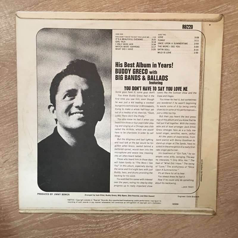 Buddy Greco - You Don't Have To Say You Love Me -  Vinyl LP Record - Opened  - Very-Good Quality ...