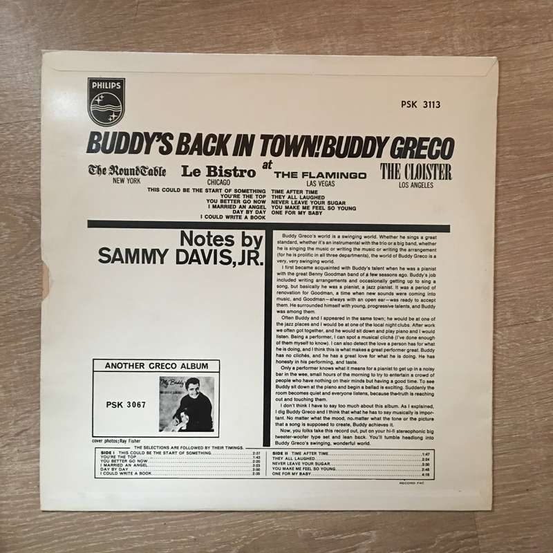 Buddy Greco - Buddy's Back In Town -  Vinyl LP Record - Opened  - Very-Good Quality (VG)
