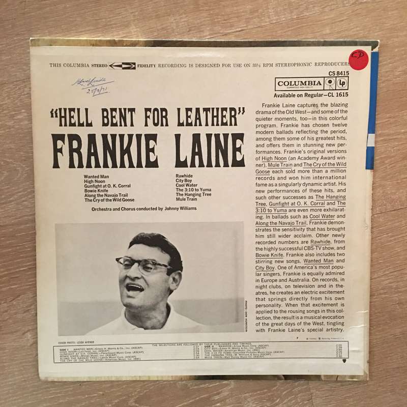 Frankie Laine - Hell Bent For Leather - Vinyl LP Record - Opened  - Very-Good+ Quality (VG+)