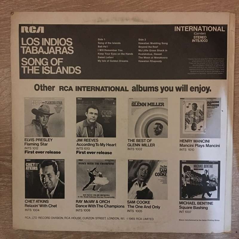 Los Indios Tabajaras  Song Of The Islands   Vinyl LP Record - Opened  - Very-Good Qualit...