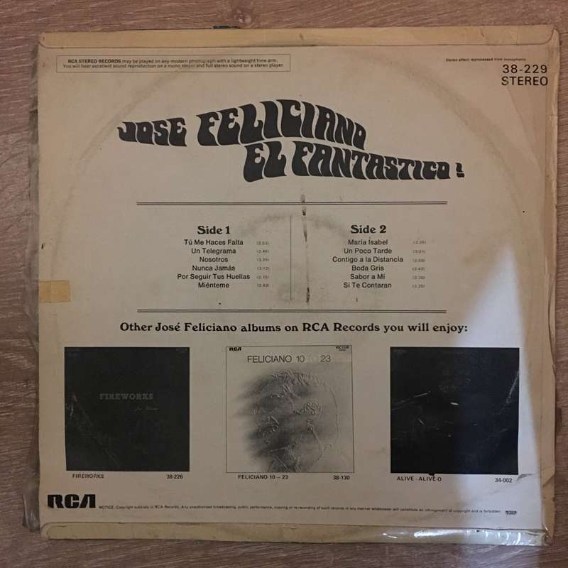 José Feliciano  El Fantastico!   Vinyl LP Record - Opened  - Very-Good Quality (VG)
