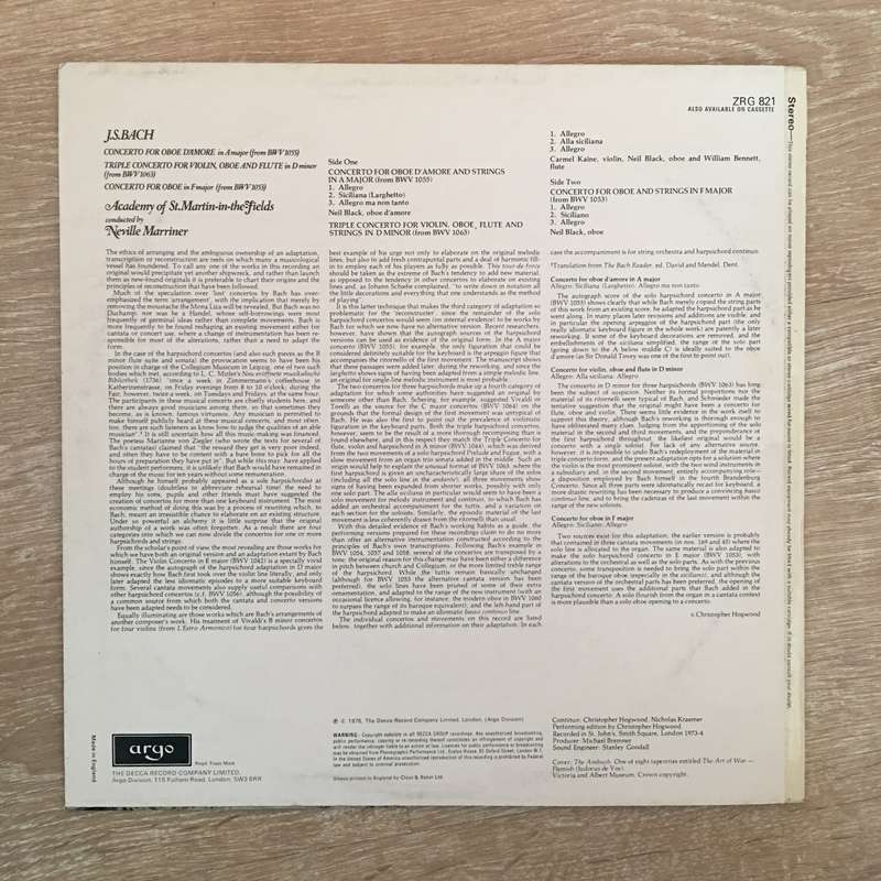 J.S. Bach - Academy Of St. Martin-in-the-Fields, Neville Marriner  Concertos - Vinyl LP ...