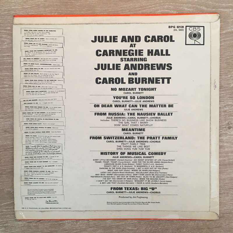 Julie Andrews And Carol Burnett  Julie And Carol At Carnegie Hall - Vinyl LP Record  - Open...
