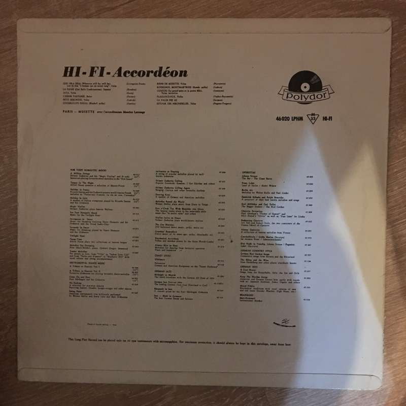 Maurice Larcange  Hi-Fi Accordéon - Vinyl LP Record - Opened  - Good+ Quality (G+)