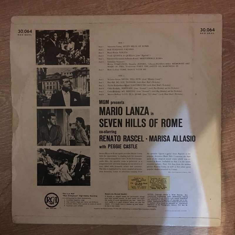 Mario Lanza  Seven Hills Of Rome - Vinyl LP Record - Opened  - Good+ Quality (G+)