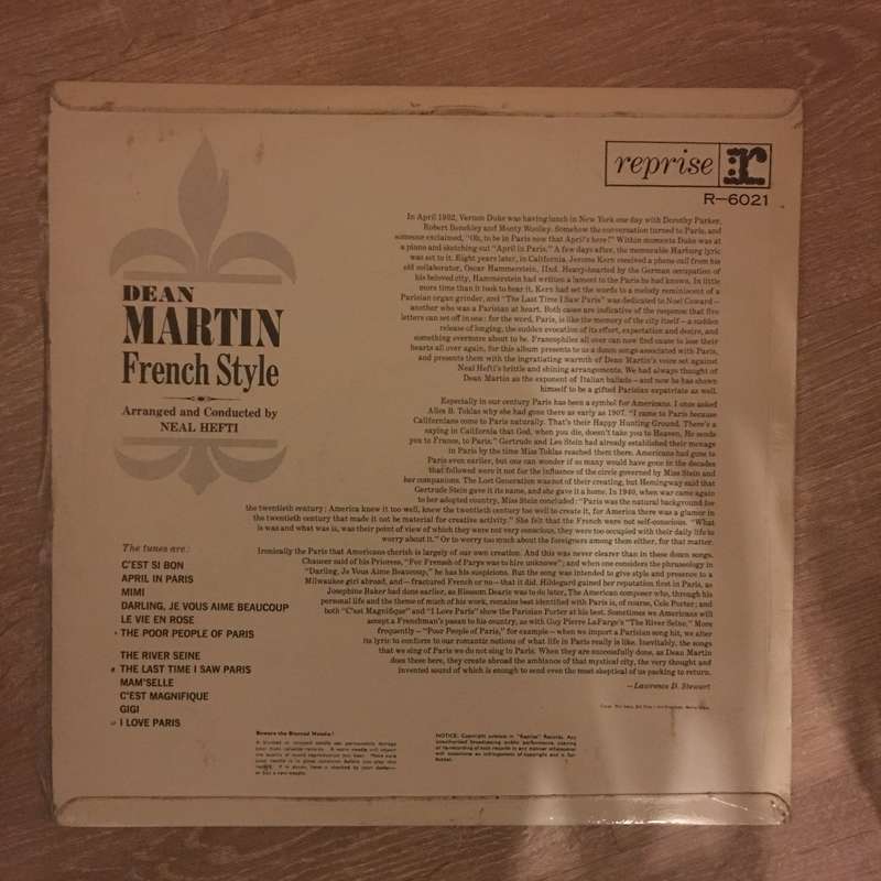 Dean Martin - French Style  - Vinyl LP Record - Opened  - Very-Good Quality (VG)