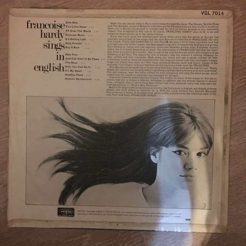 Francois Hardy SIngs In Englsh - Vinyl LP Record - Opened  - Good Quality (G)
