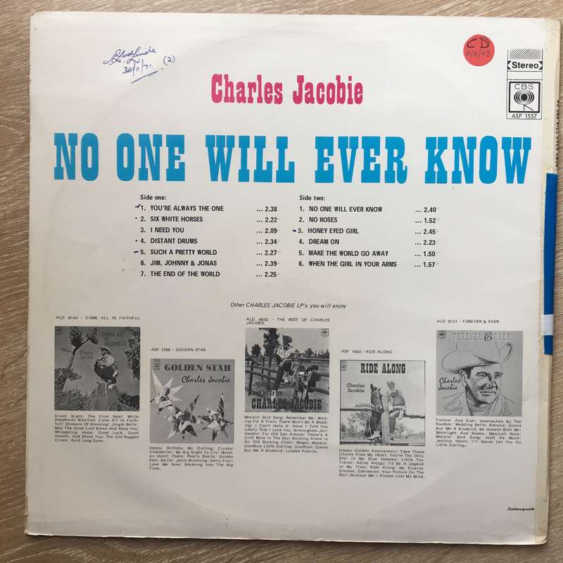 Charles Jacobie - No-one Will Ever Know - Vinyl LP Record - Opened  - Very-Good+ Quality (VG+)
