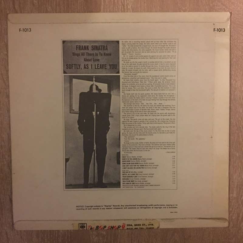 Frank Sinatra - Softly As I Leave You - Vinyl LP Record - Opened  - Very-Good+ Quality (VG+)