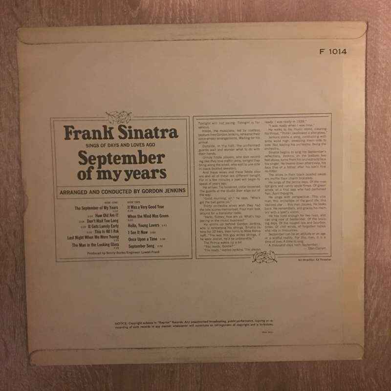 Frank Sinatra - September Of My Years - Vinyl LP Record - Opened  - Very-Good+ Quality (VG+)