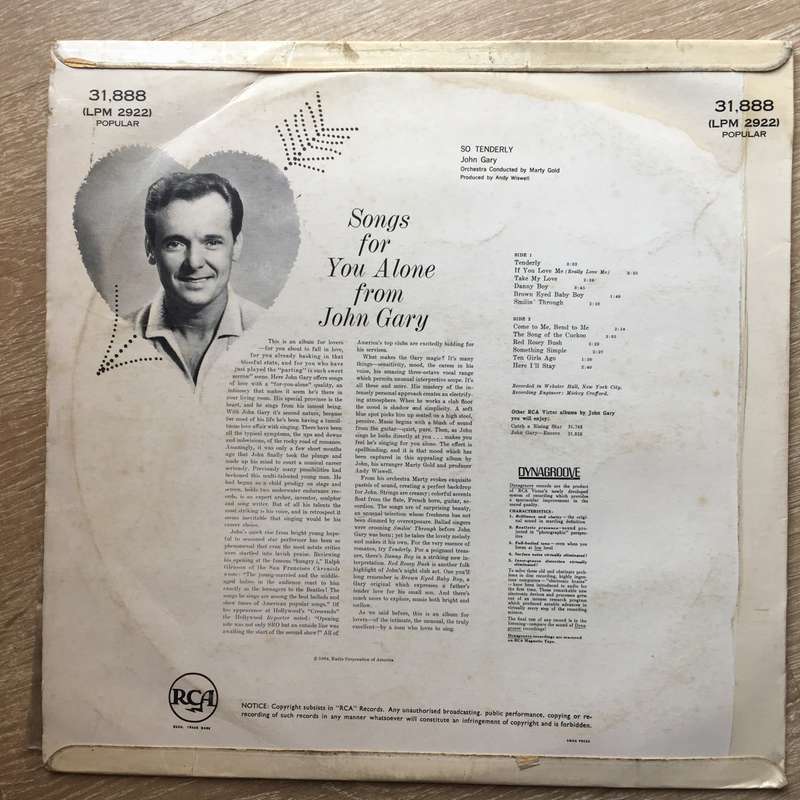 John Gary - So Tenderly  - Vinyl LP Record - Opened  - Very-Good+ Quality (VG+)