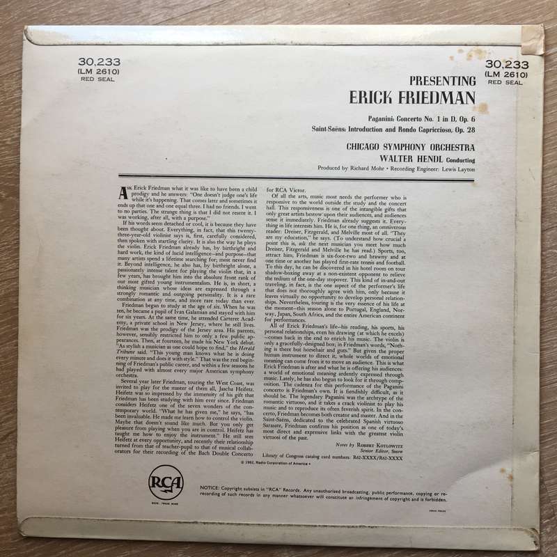 Paganini/ Saint-Saëns - Erick Friedman, Chicago Symphony Orchestra, Walter Hendl  Presenti...
