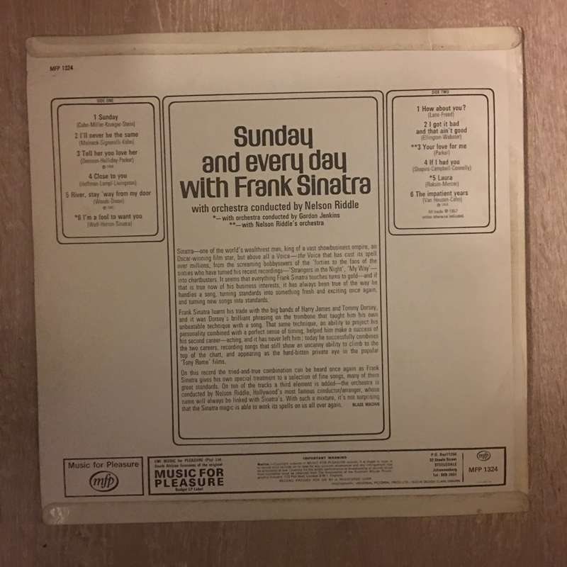 Frank Sinatra - Sunday and Every Day  - Vinyl LP Record - Opened  - Very-Good Quality (VG)