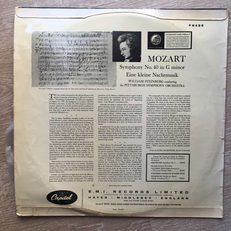Mozart, Steinberg, Pittsburgh Symphony Orchestra  Symphony No.40 / Eine Kleine Nachtmusik -...