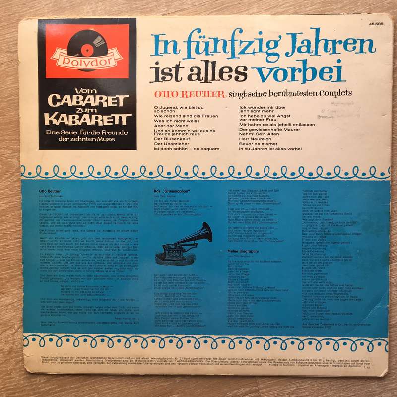 Otto Reutter  In Fünfzig Jahren Ist Alles Vorbei-  Vinyl LP Record - Very-Good+ Quality (VG+)