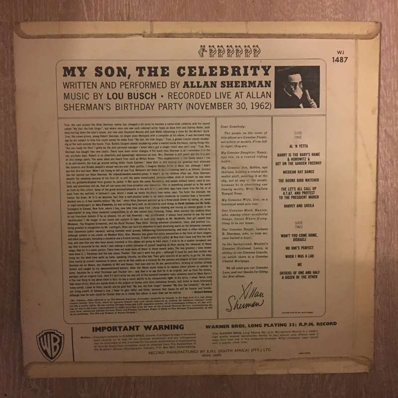 Allan Sherman - My Son The Celebrity  - Vinyl LP Record - Opened  - Very-Good+ Quality (VG+)