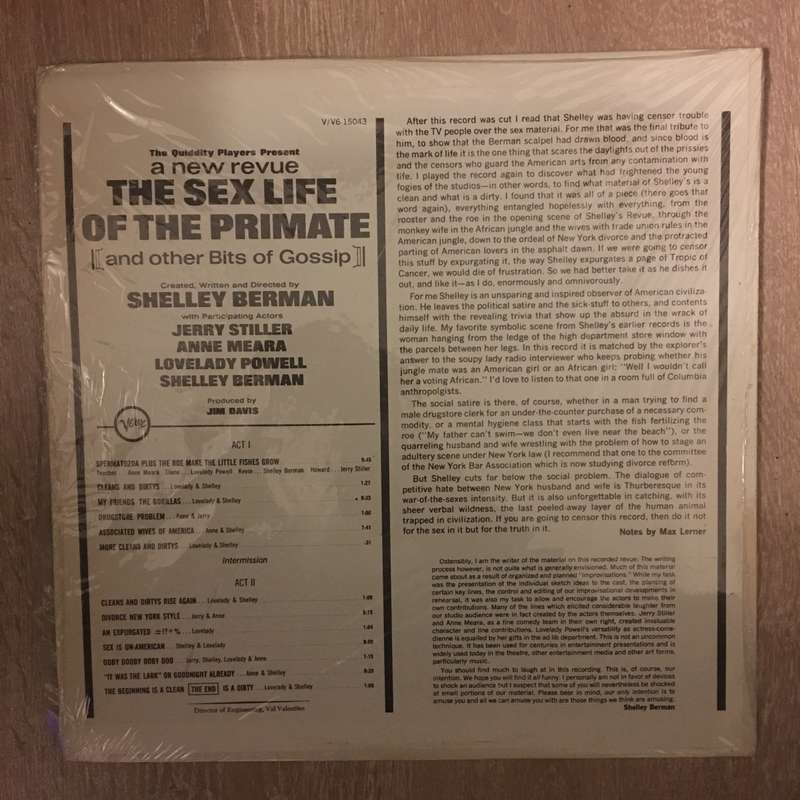 Shelley Berman  The S Life Of The Primate (And Other Bits Of Gossip) - Vinyl LP Record - Op...