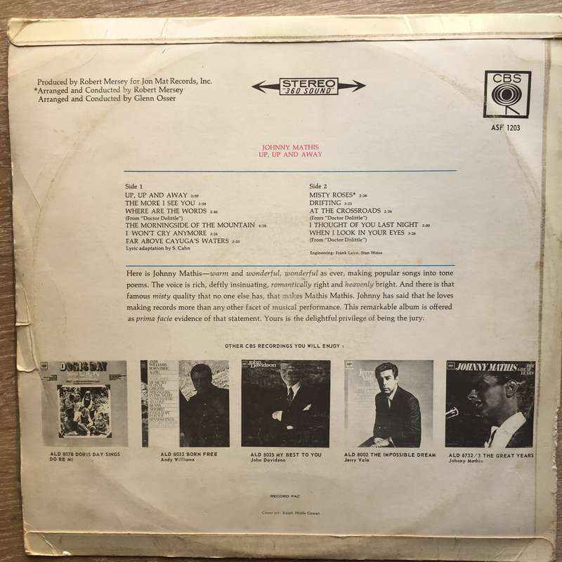 Johnny Mathis - Up, Up and Away - Vinyl LP Record - Opened  - Good Quality (G)